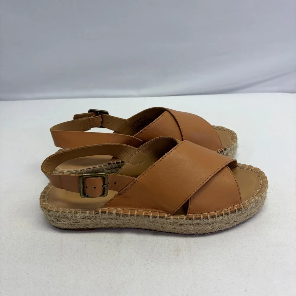 Soludos Leather Cross Strap Espadrille Sandals Women 7 Tan Buckle Boho Summer